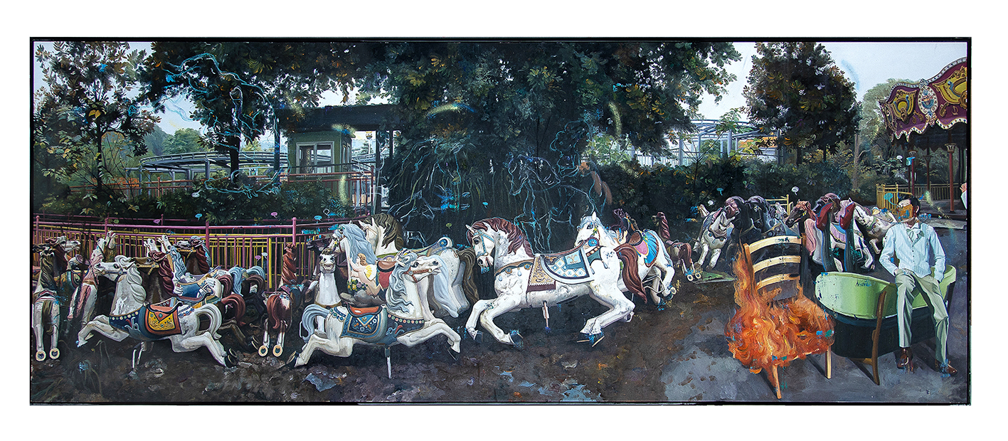 《生活道具-万马奔腾图》 150×400cm 布面油画 2021-2022